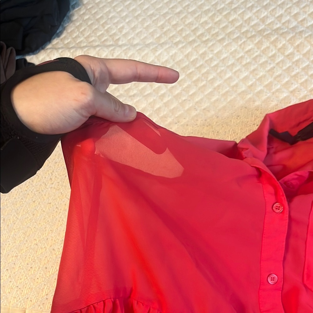Red Asymmetrical Ruffled Polo Collar Coverup - Picture 4 of 5